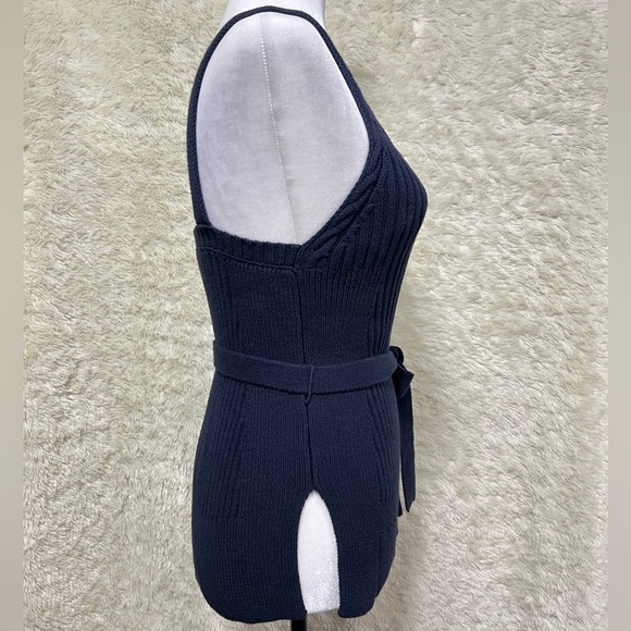 ANTHROPOLOGIE Moth Navy Blue Belted Knitted Sweater Tank - Picture 5 of 9